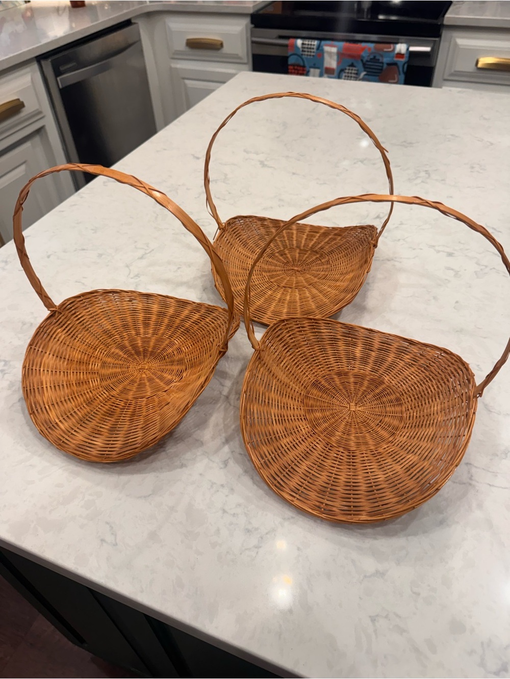 Vintage Chinese Wicker Rattan Basket Set of 3 Boho Wall Decor PRC